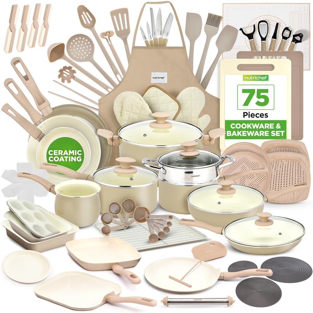 NutriChef 75 Pcs Home Kitchen Cookware, Kitchen Tools, Bakeware Set-High Quality