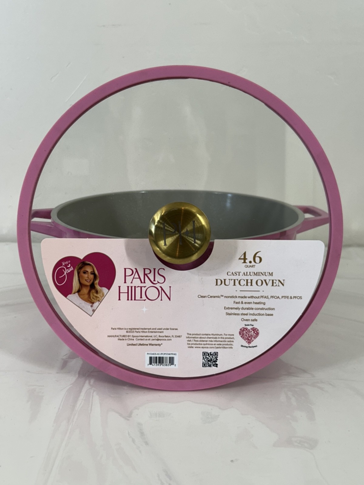 NEW Paris Hilton 4.6 Quart Cast Aluminum Dutch Oven Pink Quilted Kitchen B59