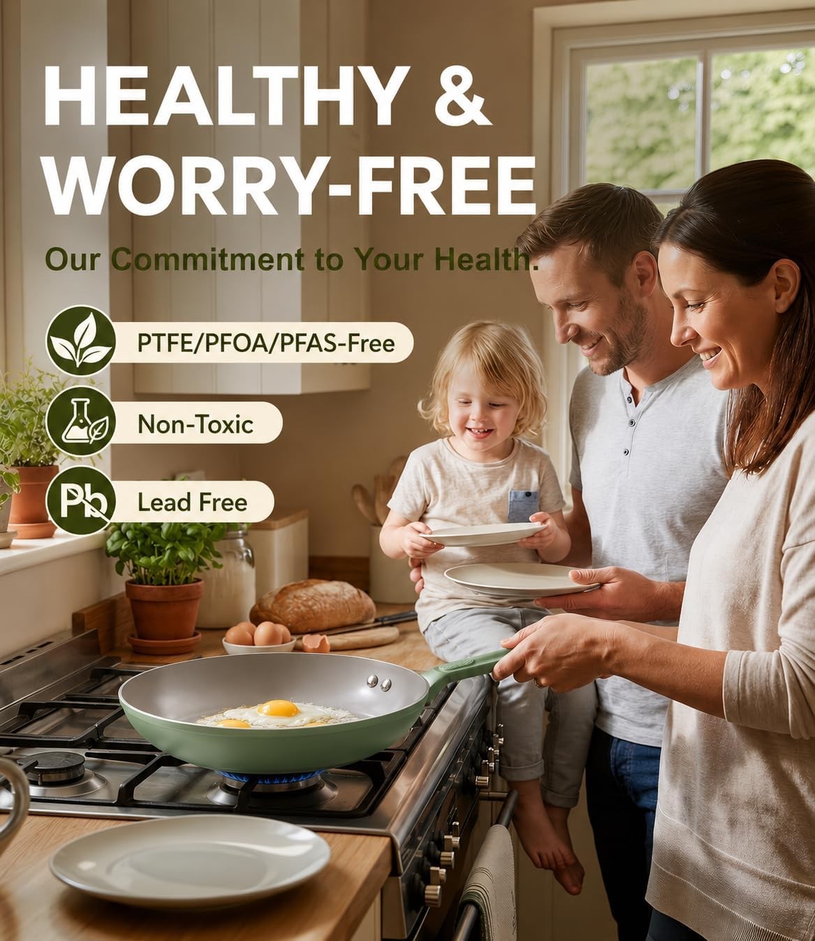 9.5 Inch Ceramic Nonstick Frying Pan Skillet, PFOA-Free Omelet Pan, Induction