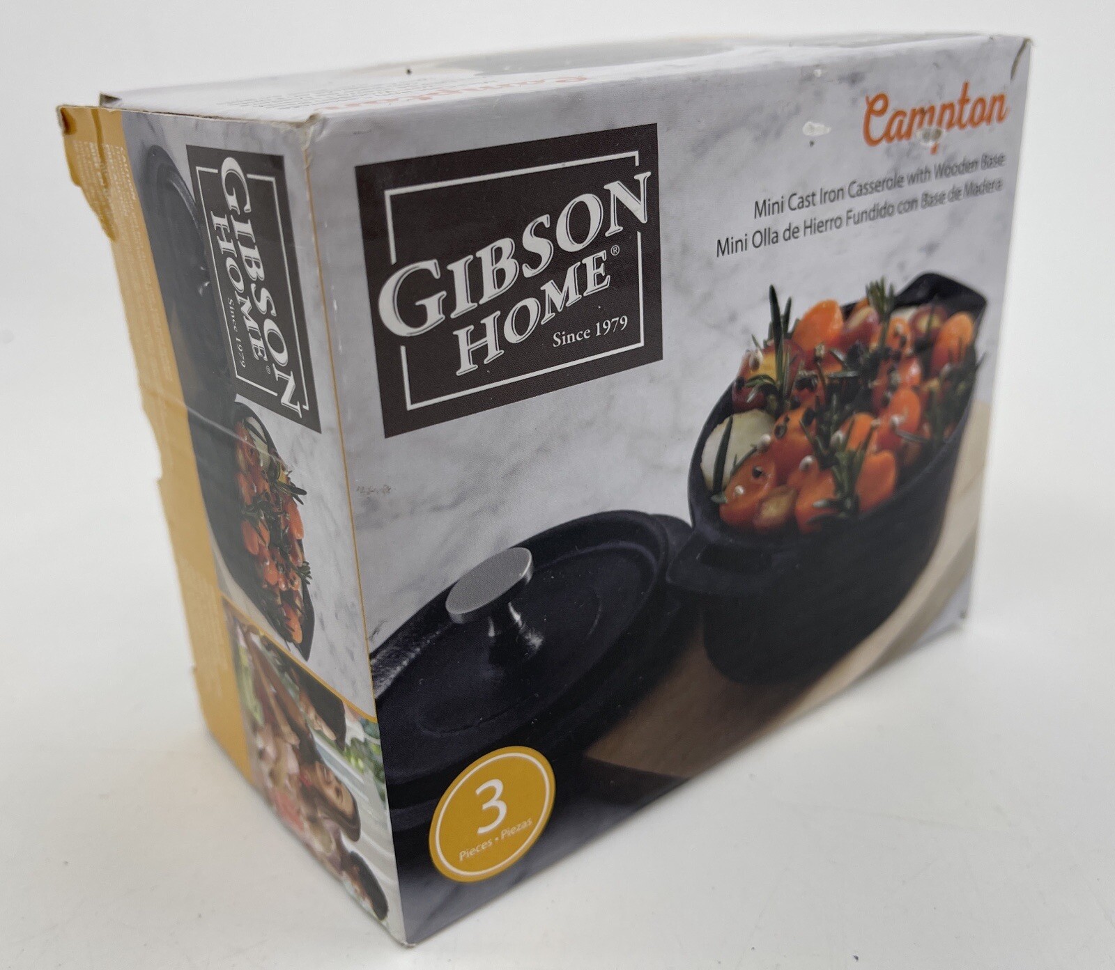 Gibson Home Campton Mini Cast Iron Casserole Wooden Base 4″ Round Dutch Oven