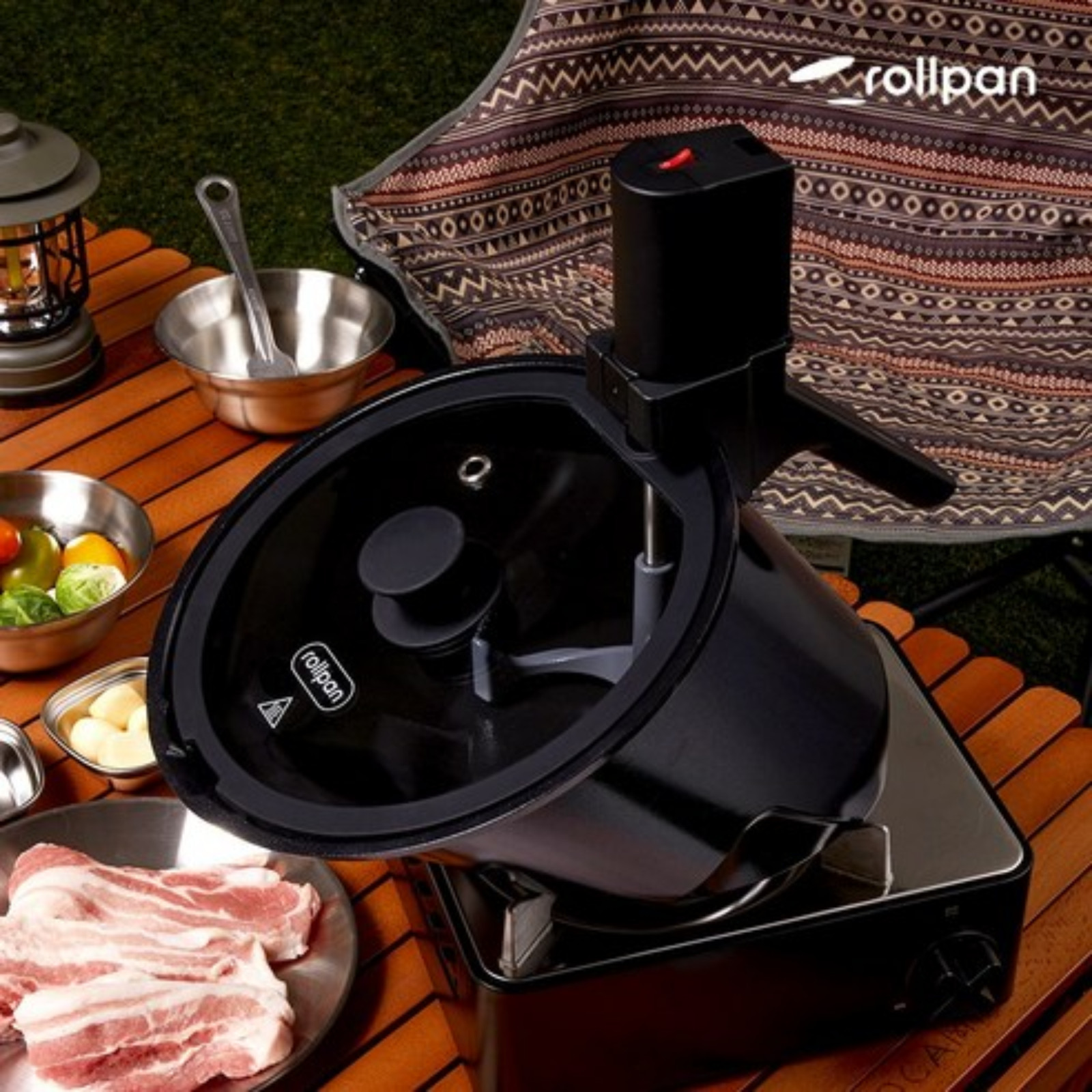Nonstick Grill Pan BBQ Rotating Self Stirring Less Oil Splatter Smokeless 9.8in