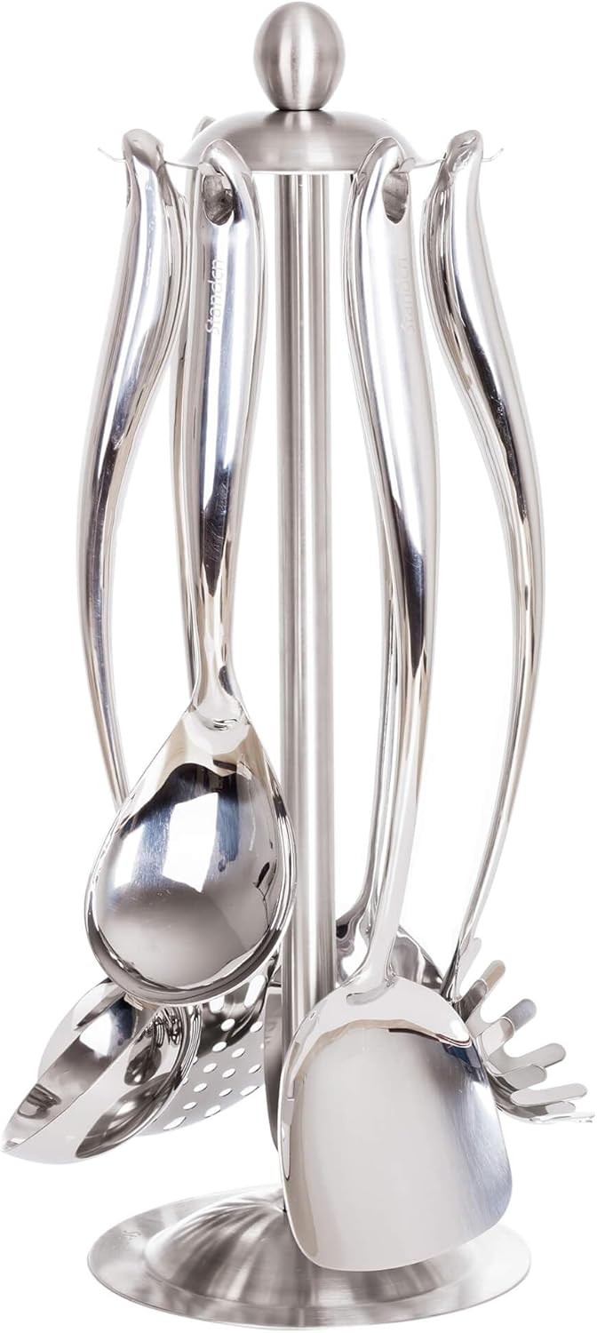 18/10 Stainless Steel Cooking Utensils Set with Holder, 7-Pieces All Metal