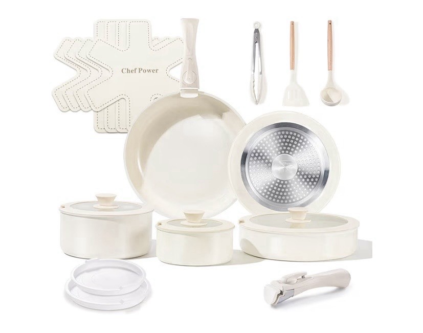 Chef Power Ceramic Cookware Set Non Toxic with Detachable Handles