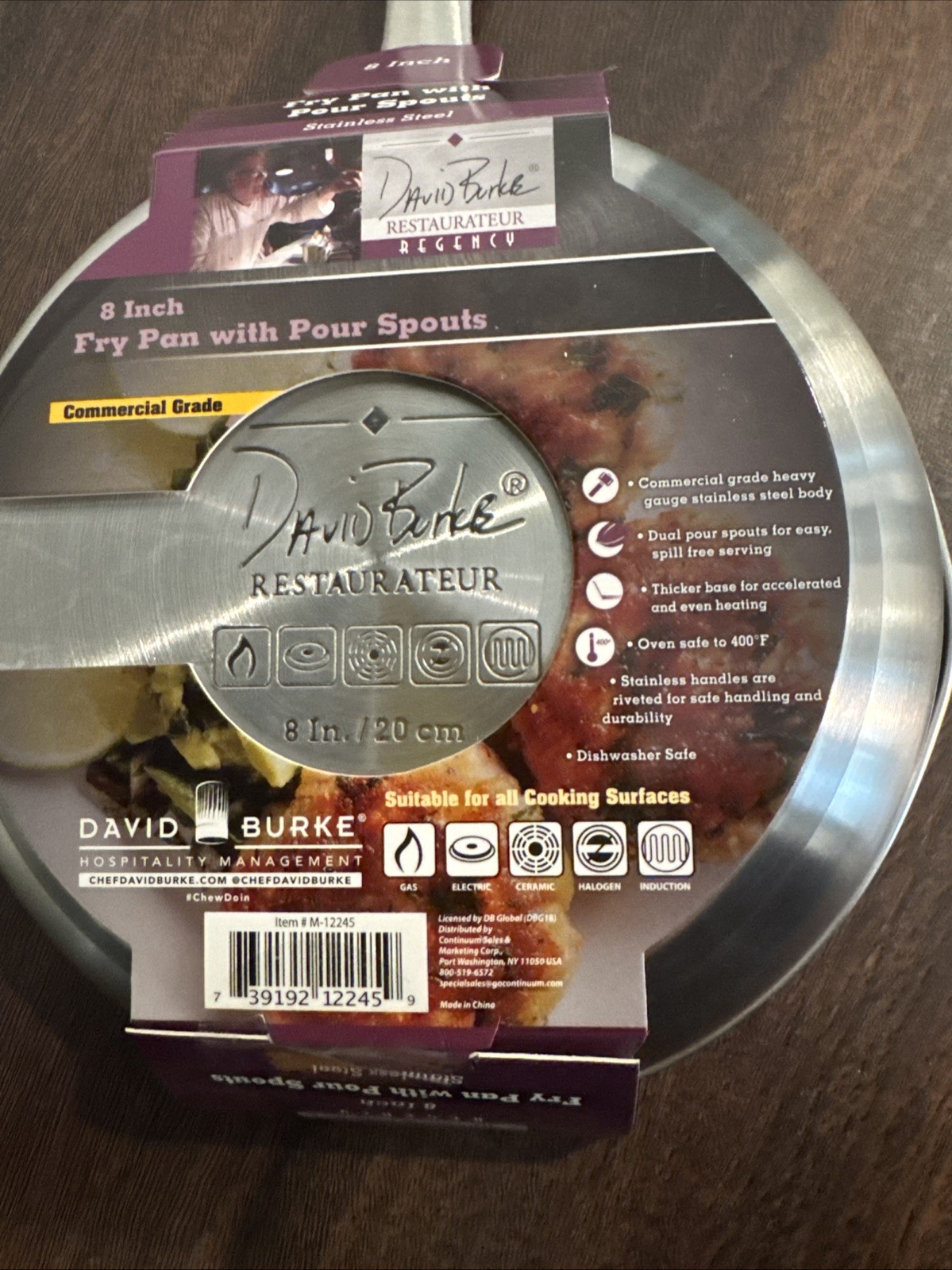 David Burke Stature 8” Heavy Stainless Steel Fry Pan Skillet Pour Spouts M-11825