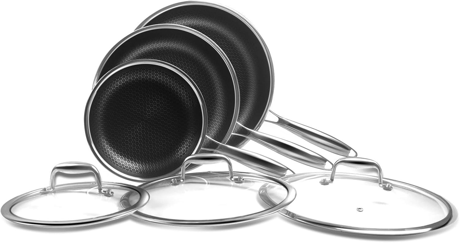 Nonstick Frying Pan Set, 8, 10 and 12 inch Frying Pans, 6-Piece Hybrid Non stick