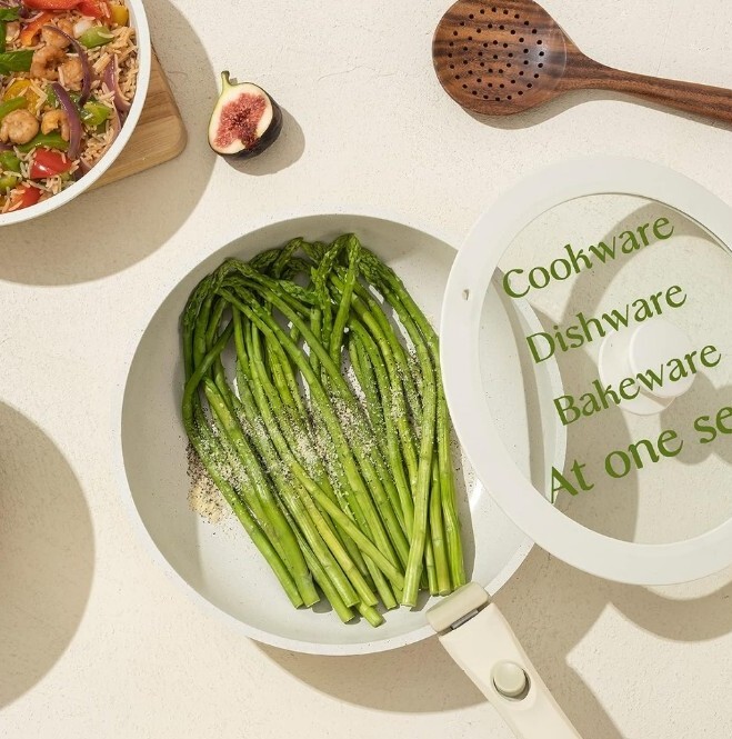 CAROTE 5-Pc. Nonstick Cookware Set ~ Detachable Handle ~ Granite Pot & Pan Set