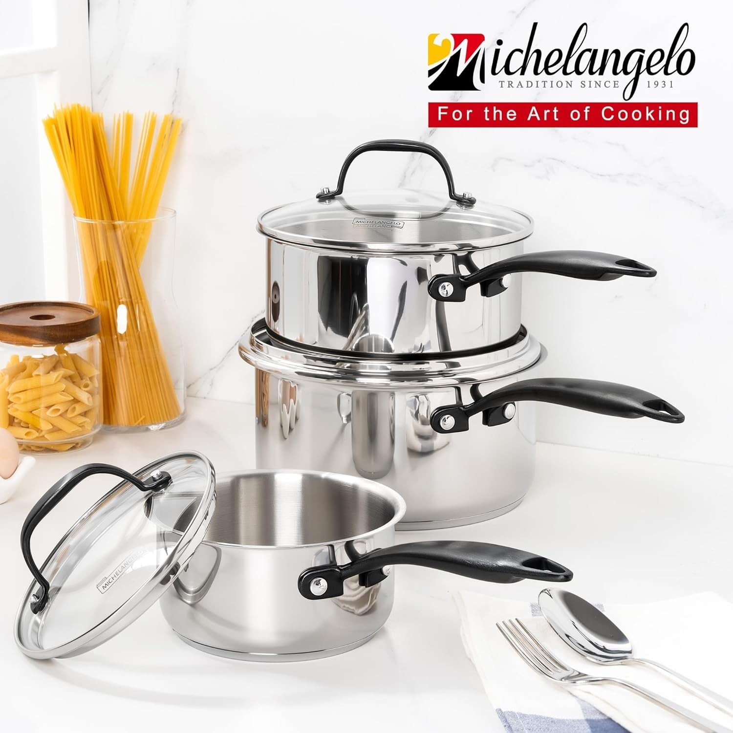 Versatile 6-Piece Stainless Steel Saucepan Set with Stay-Cool Handles & Lids