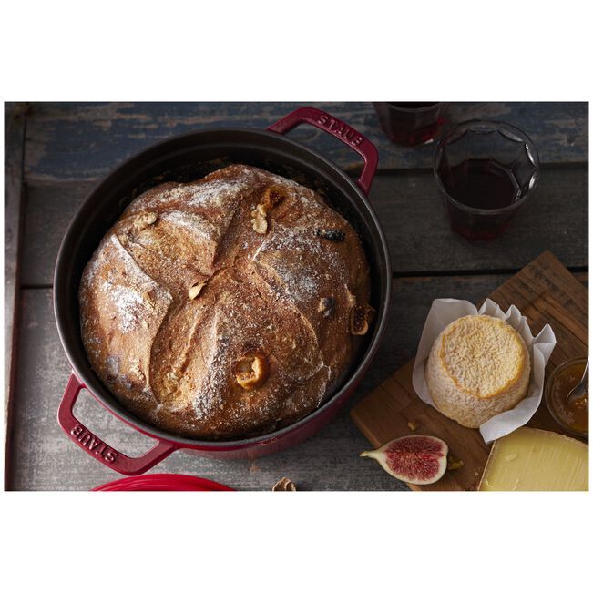 Staub Round Cocotte 4 Quart 9.4 inches 24 cm Large Double-Handed Cast Cherry Red