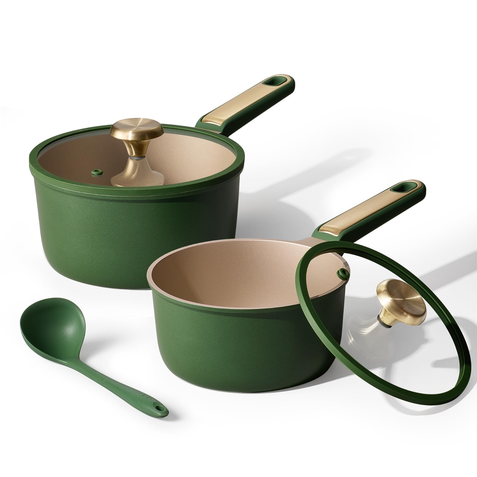 Nonstick 2QT & 2.5QT Saucepan Set with Lid & Ladle, Induction Compatible, Easy C