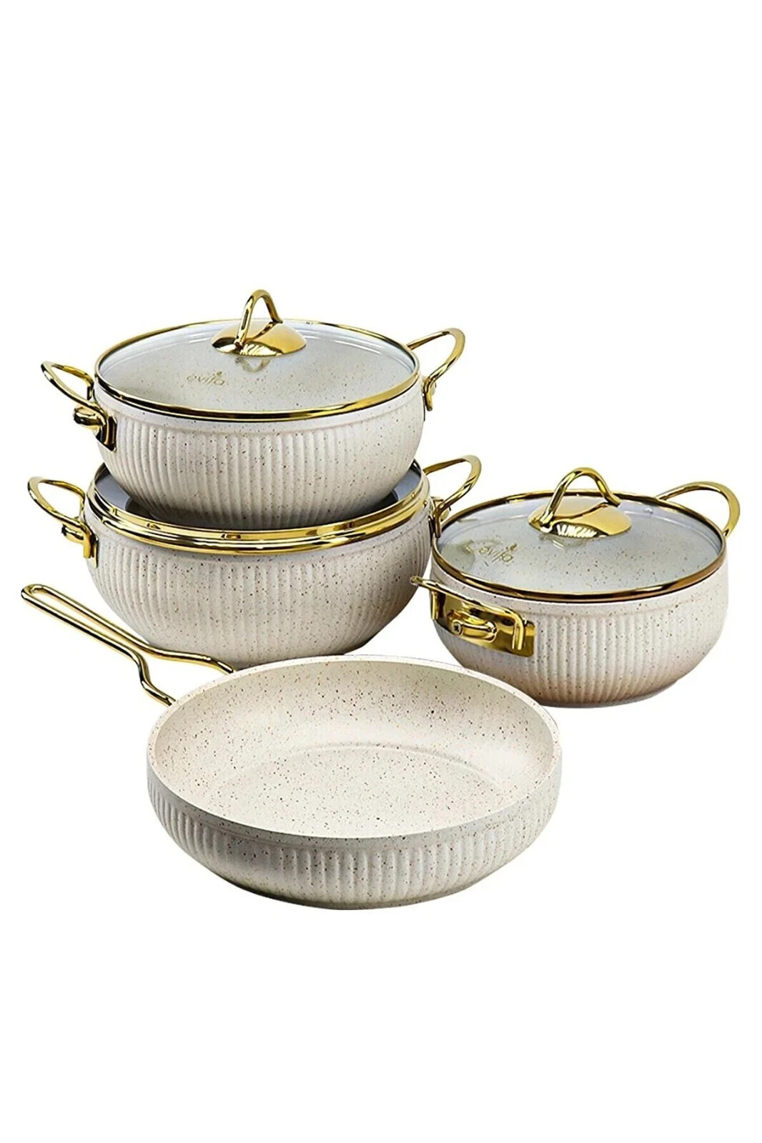 Granite White-Black Cookware Set, Luxury Stone Cookware Set, 7 Pieces Cookware,