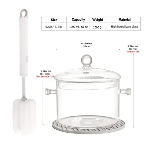 Clear Glass Cooking Pot Set – 1.9L Simmer Pot for Pasta, Soup, Milk – Safe Cookw