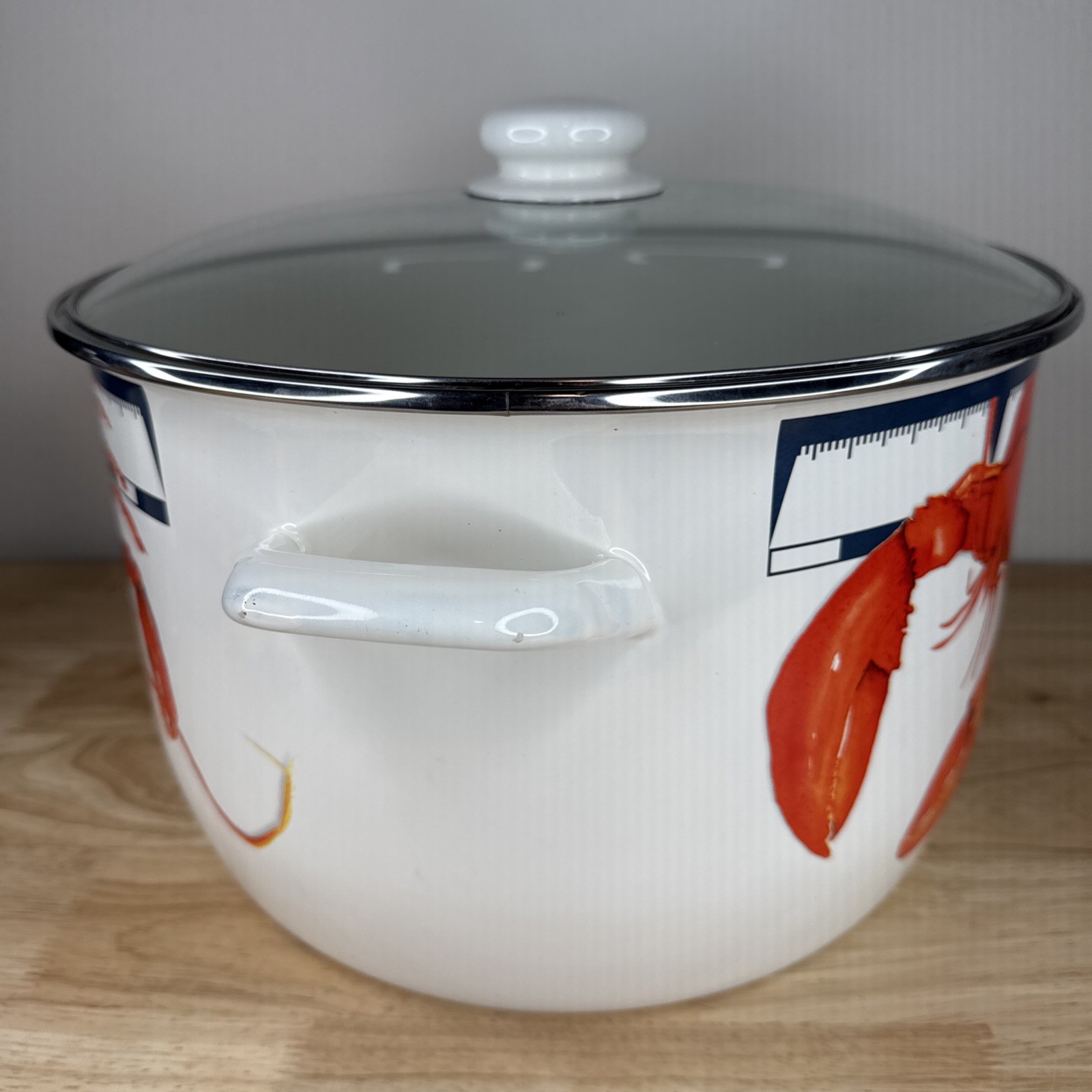 New Large Golden Rabbit Lobster Enamelware 18 Quart Stock Pot, Glass Lid, Rack
