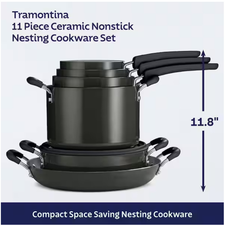 Tramontina Nesting 11-Piece Heavy-Gauge Aluminum Nonstick Cookware Set Dark Gray