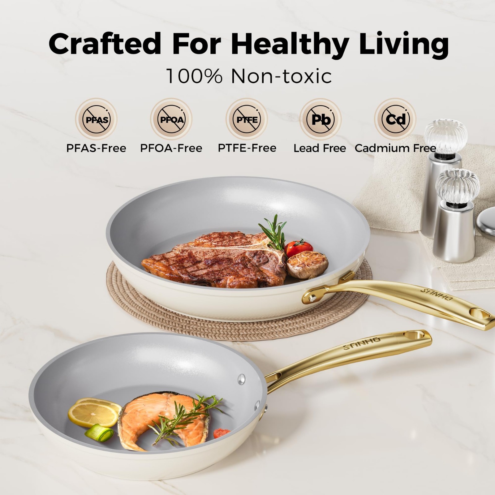 Nonstick Frying Pan Set 2-Piece (8 & 10 Inch) – Diamond-Titanium Coating, PFAS F
