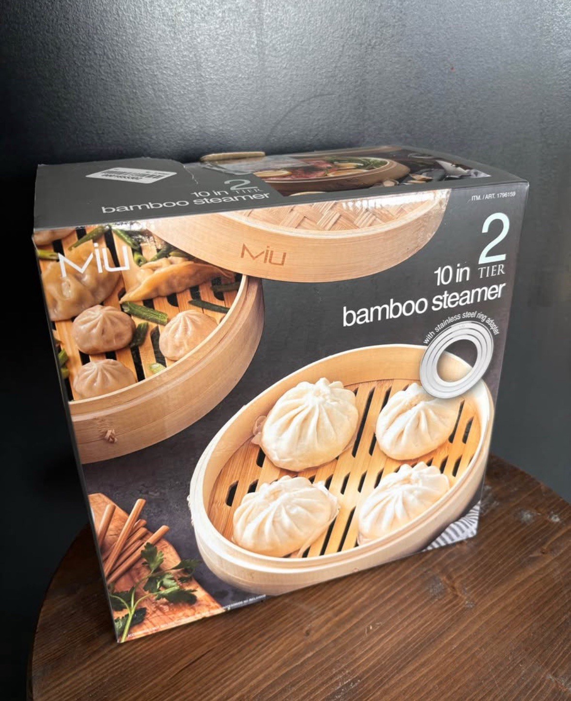 NEW MIU 10″ 2-Tier Bamboo Steamer Basket 10″ With Stainless Steel Ring Adapter