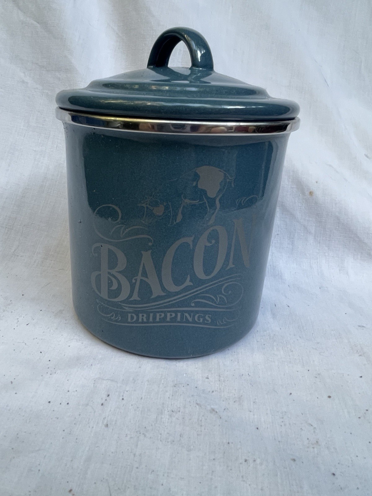 Curry Enamel on Steel Bacon Grease Can / Bacon Grease Container – 4 Inch, Blue