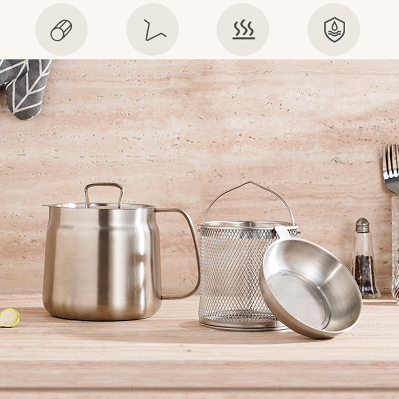 2-in-1 304 Stainless Steel Multifunctional Oil Strainer Pot Kitchen Deep Fryer