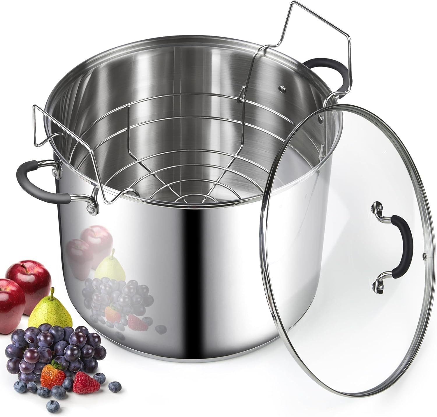 Professional 24 Quart Stainless Steel Stock Pot with Lid, Water Bath Canner w…