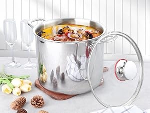 12QT Large Stainless Steel Stock Pot with Lid, Tri-ply Cooking Soup Stockpot