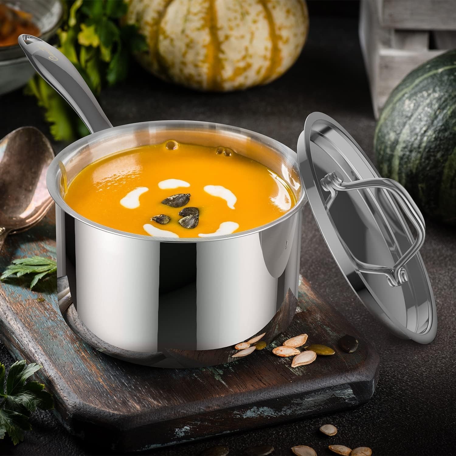 2 Quart Sauce Pan with Lid, Tri Ply Stainless Steel Saucepan 2 Qt with Stainl…