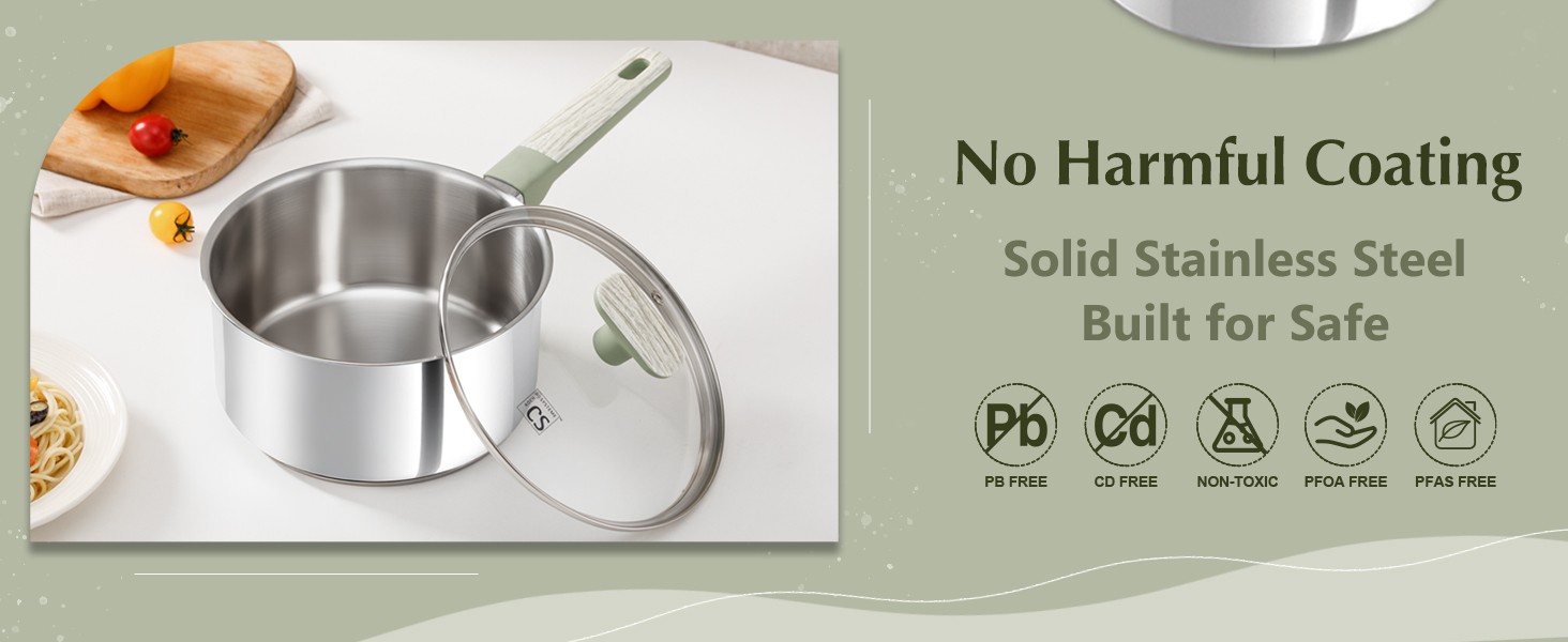 6 PCS Stainless Steel Sauce Pan Set, 1.5QT & 2QT & 3QT Stainless Steel Pot Set