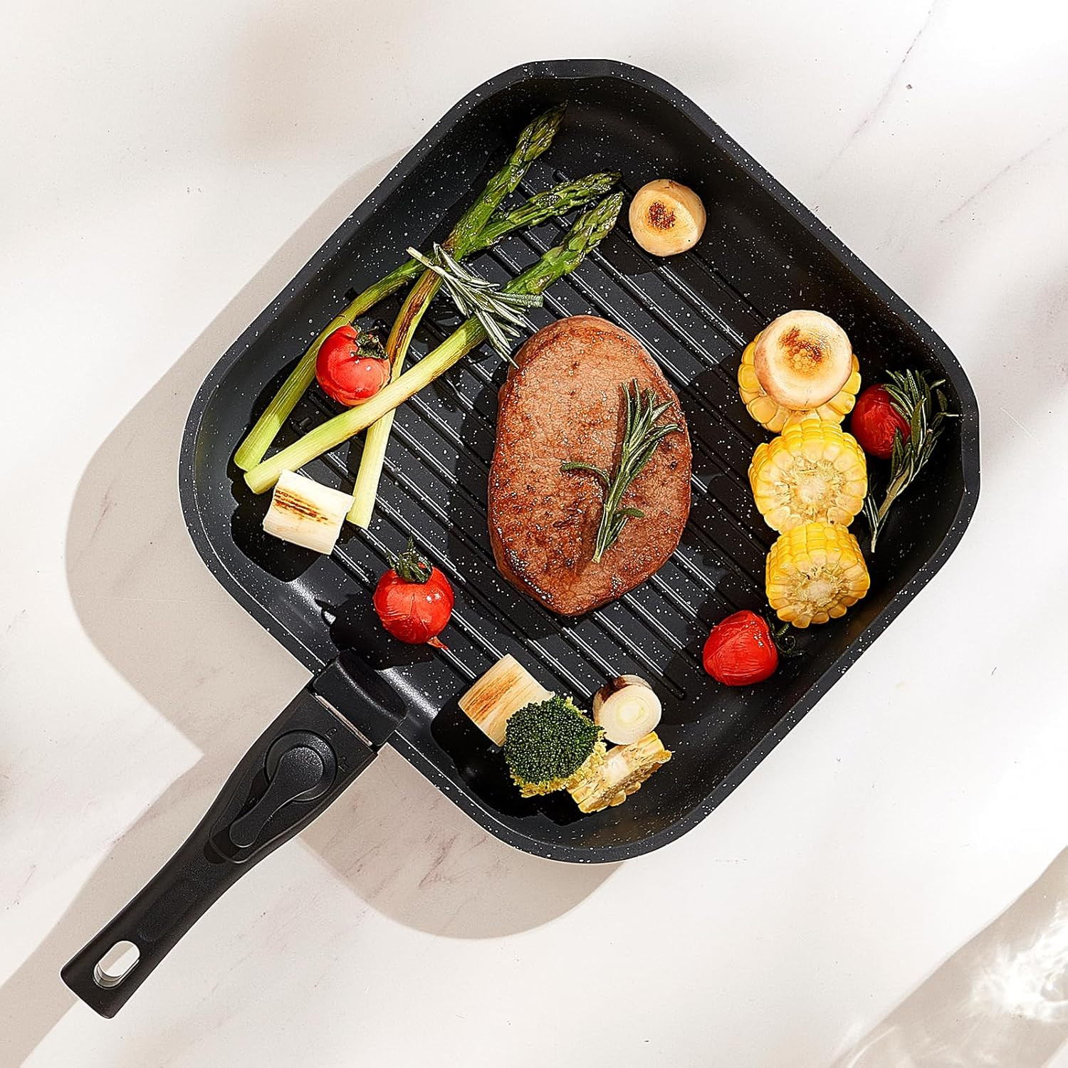 17 Piece Pots and Pans Set, Granite Nonstick Detachable Handle Cookware, Spac…