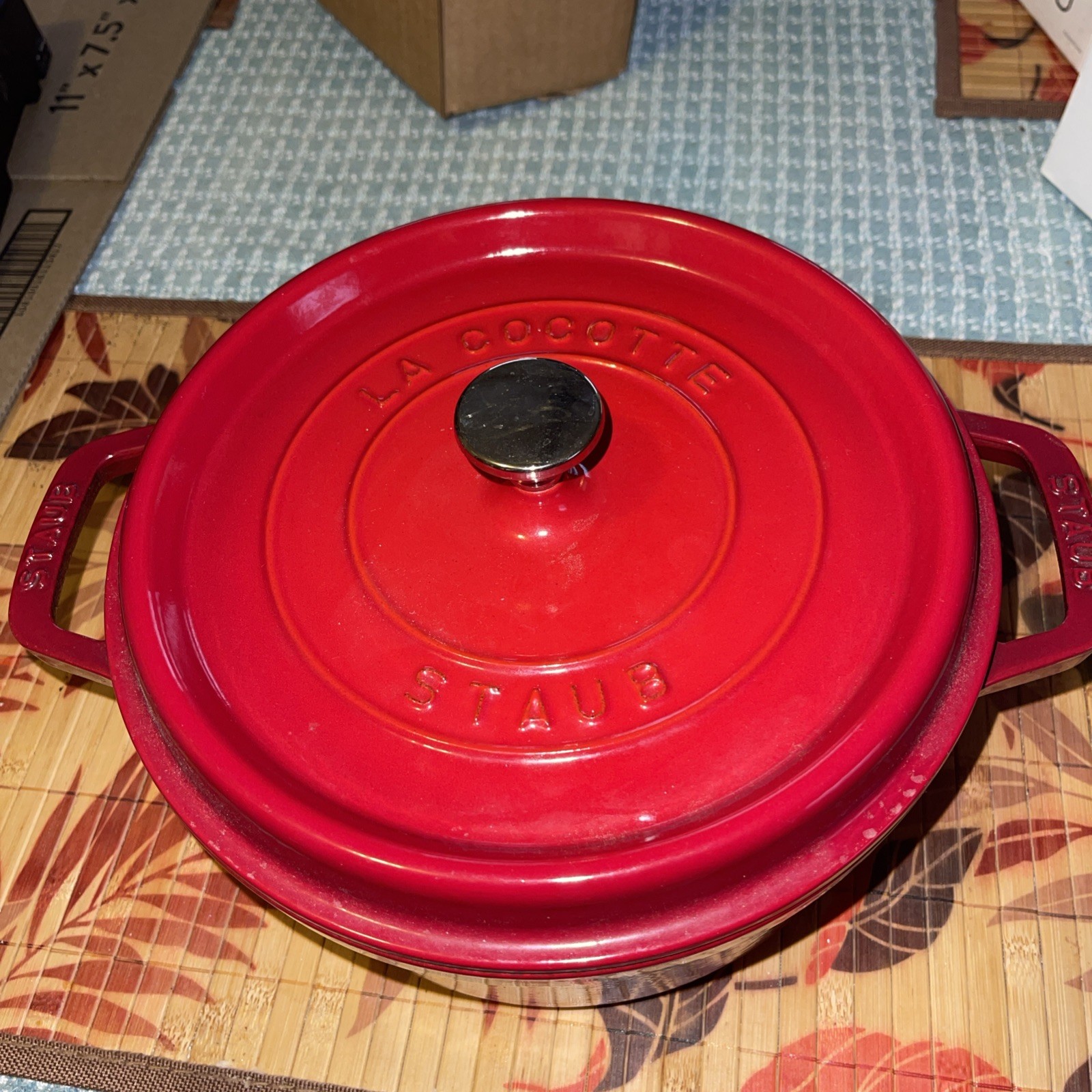 Staub La Cocotte 24 Red Enamel Cast Iron Dutch Oven & Lid 9 3/8” Excellent Cond.