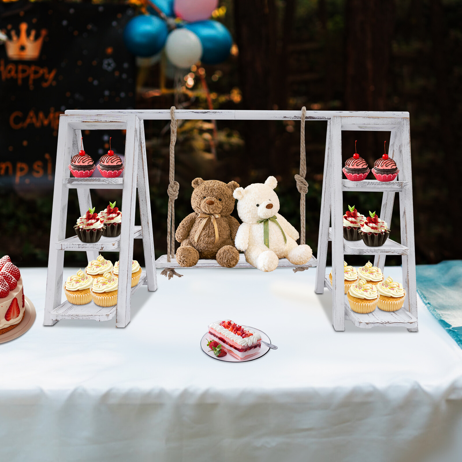 3 Tier Cupcake Stand Table Display Set With Removable Trays Serving Ladder Stand