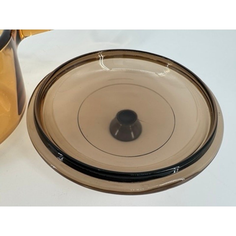 Corning Visions 1L Amber Glass Saucepan V-1-C Lid USA Vintage Pyroceram 1 Liter