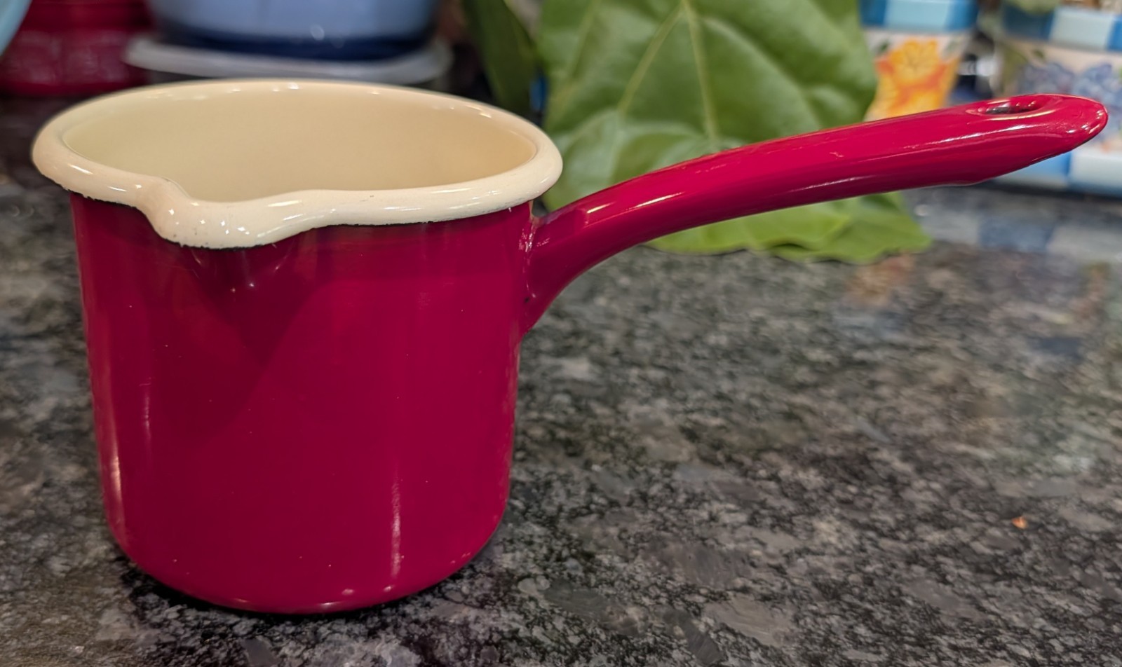Riess CLASSIC Saucepan with spout, enamel, Red & Cream 0.75 L/ 3 cup Austria