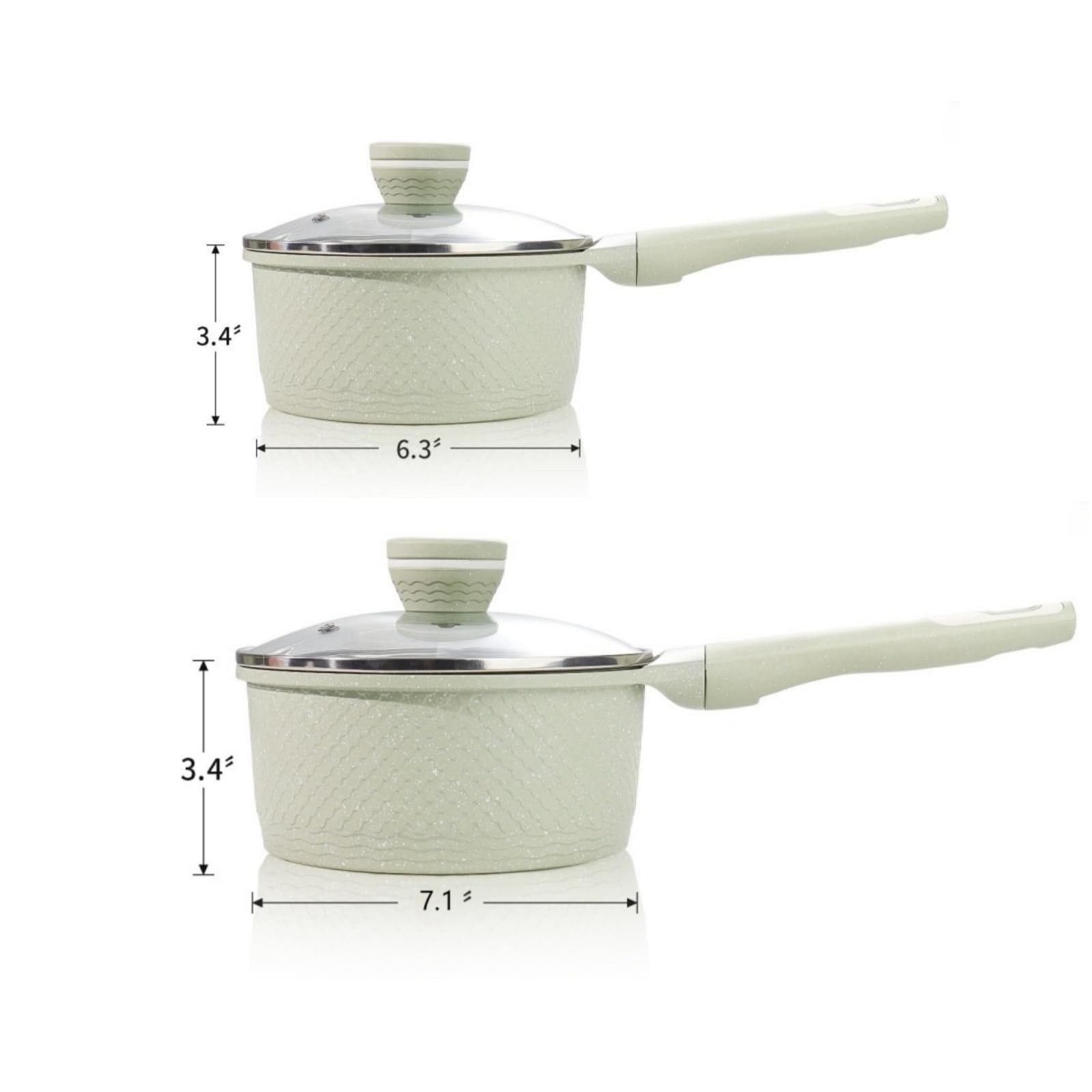 Green Granite 4 Pcs 1.5Qt & 2.0Qt Non Stick Saucepan Set With Lid Pots