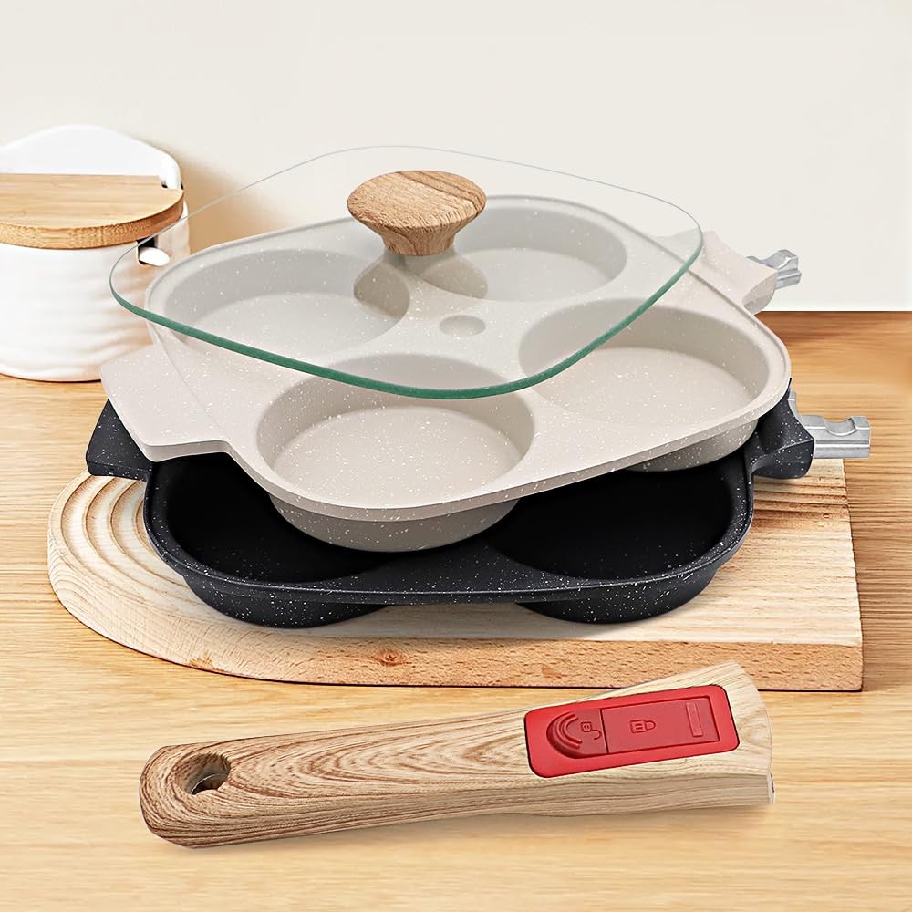 1 PC 4 Cup Nonstick Fried Egg Omelette Pan With Lid Detachable Handle