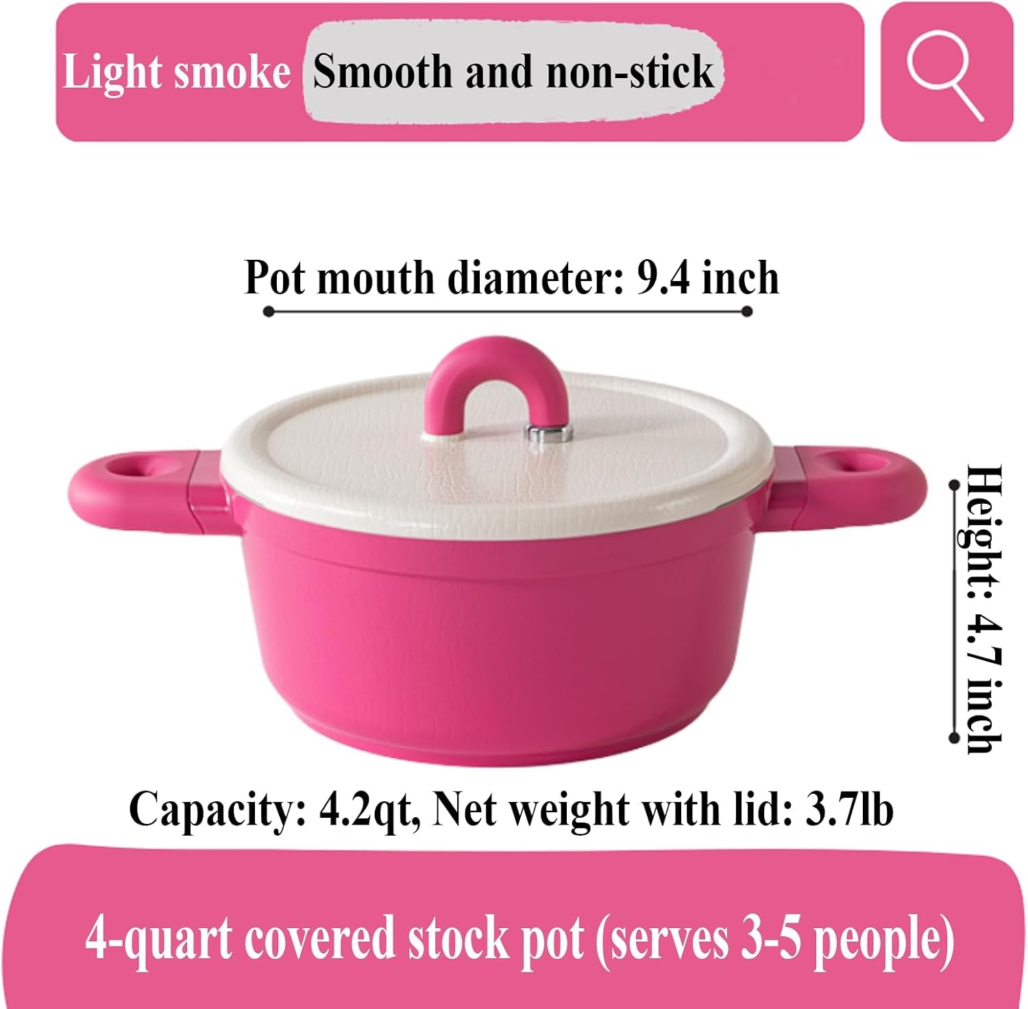 4QT Nonstick Stock Pot with Lid Ceramic Casserole with Die-cast lid Non-toxic