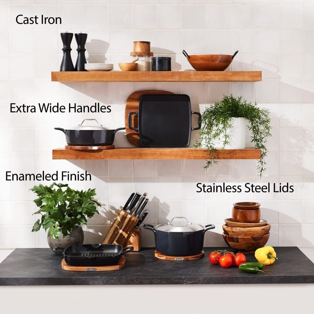 All-Clad Cast Iron 11-in Enameled Square Grill with Trivet Induction Compatible