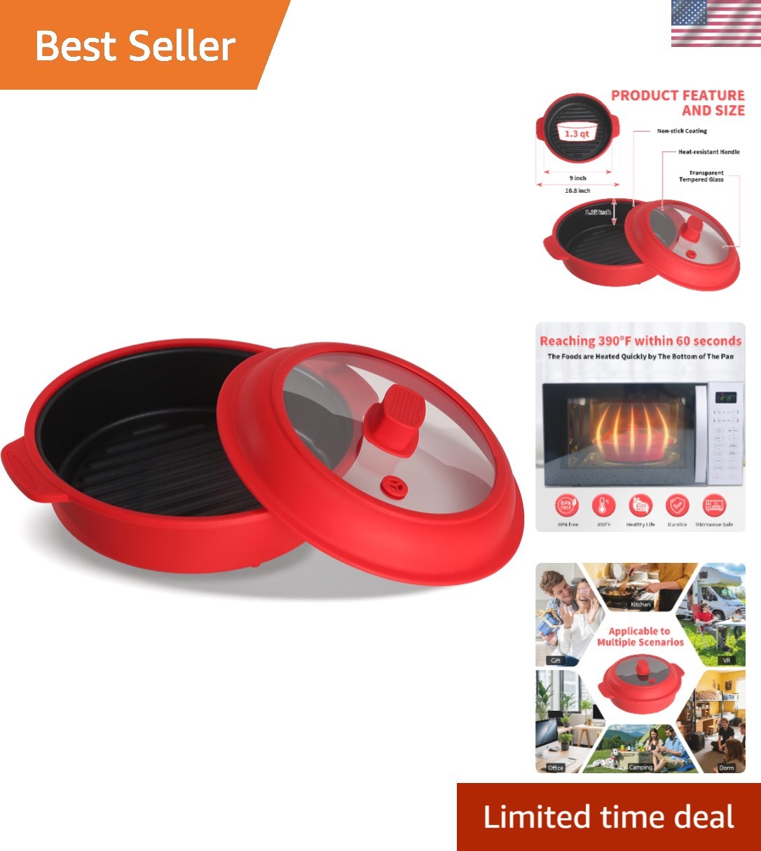 Microwave Grill Pan, Fry Griddle Crisper Pan with Lid for Grilling Browning a…