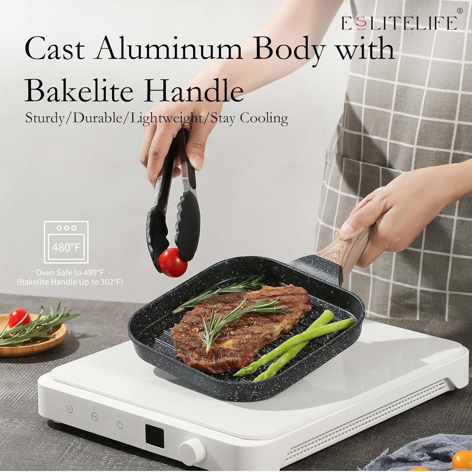 ESLITE LIFE 7 Inch Nonstick Small Grill Pan for Indoor