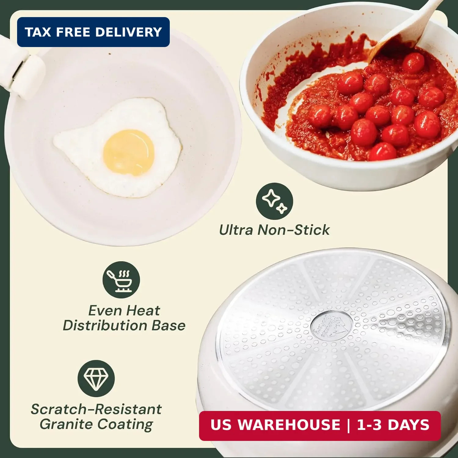 15-Piece White Granite Nonstick Cookware Set – Detachable Handles & Tempered Gla