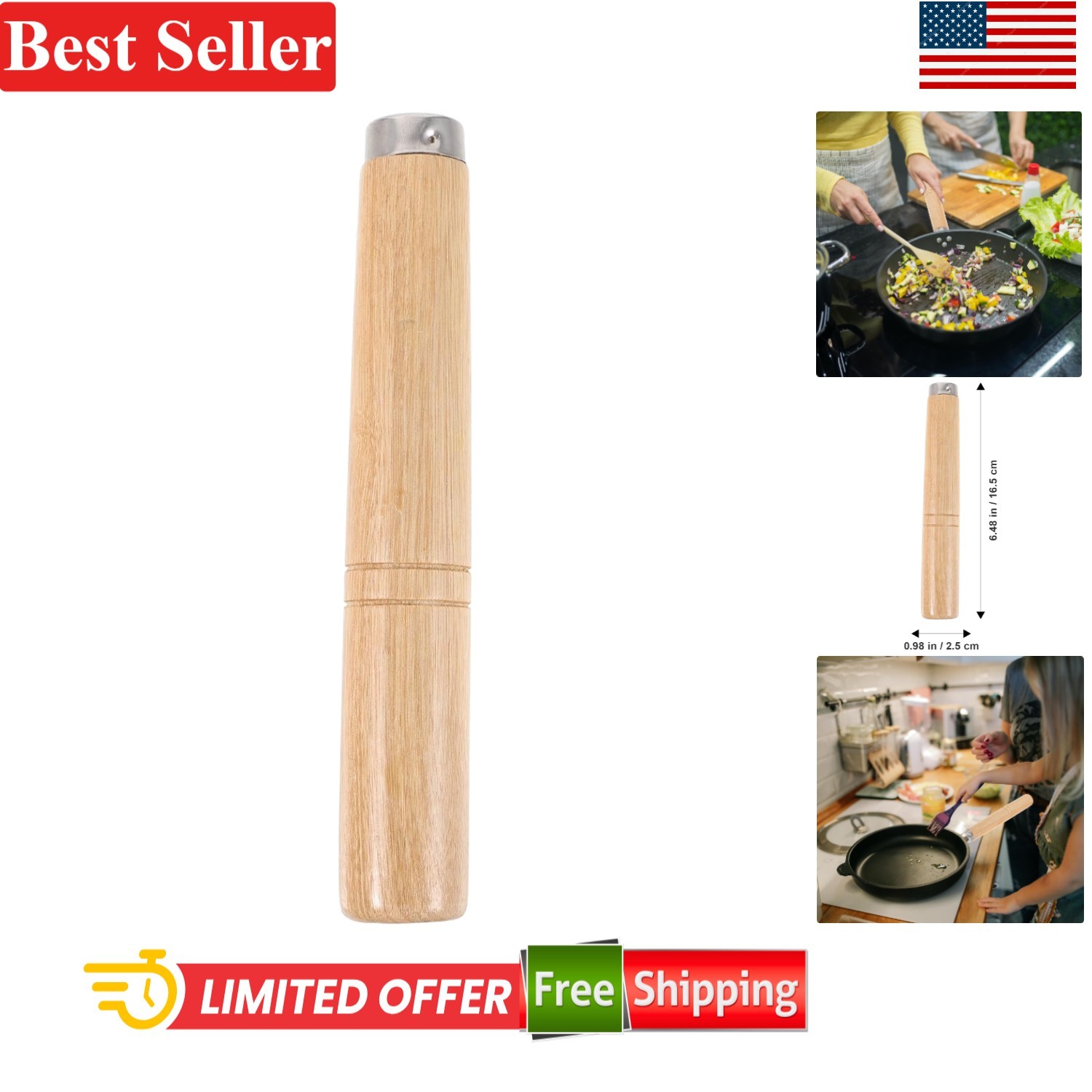 Ergonomic 6.49-Inch Wooden Pot Handle Replacement – Anti-Scald Cooking Essential