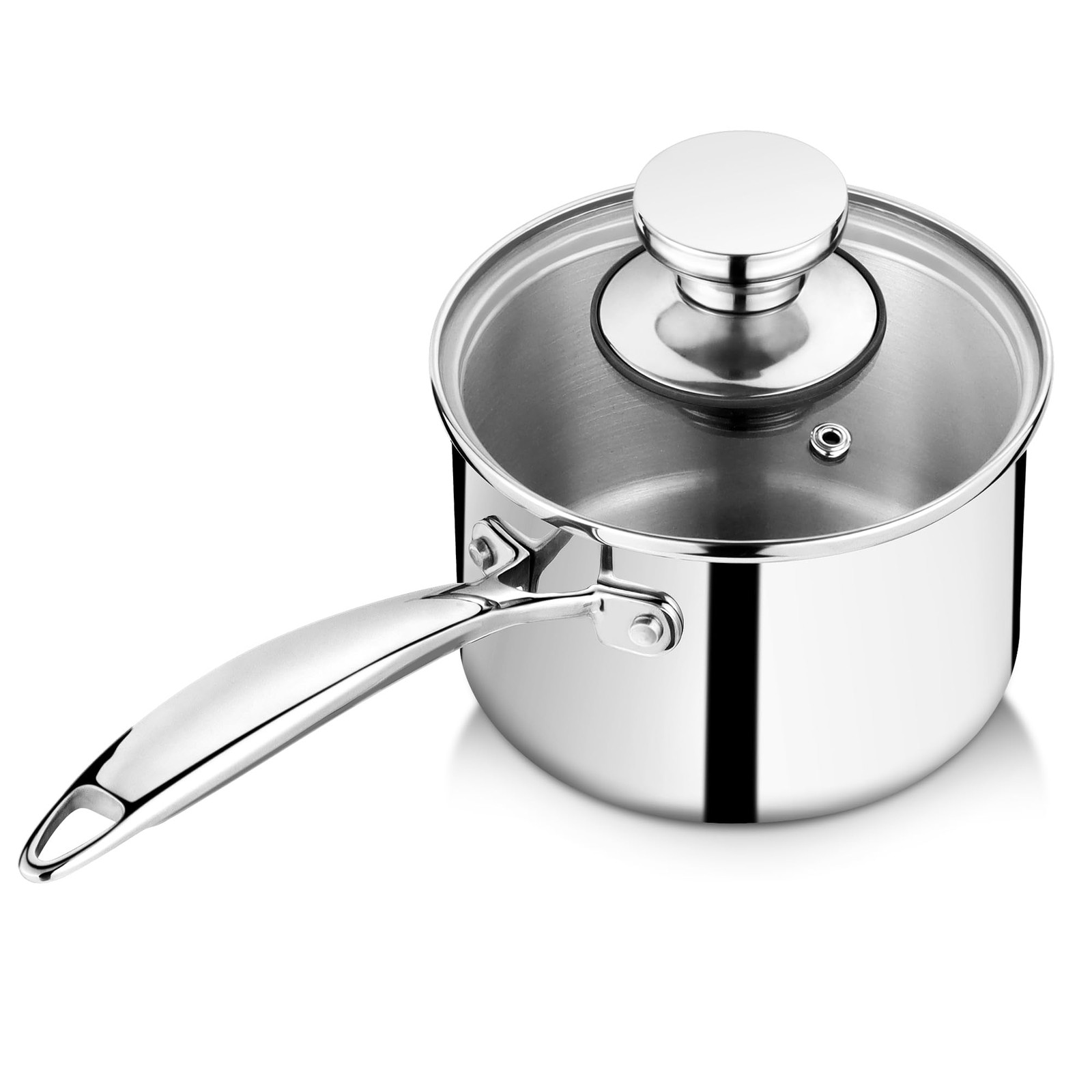 Small 1 Qt Saucepan, Tri-ply Stainless Steel Milk Sauce Pan with Glass Lid, Kitc