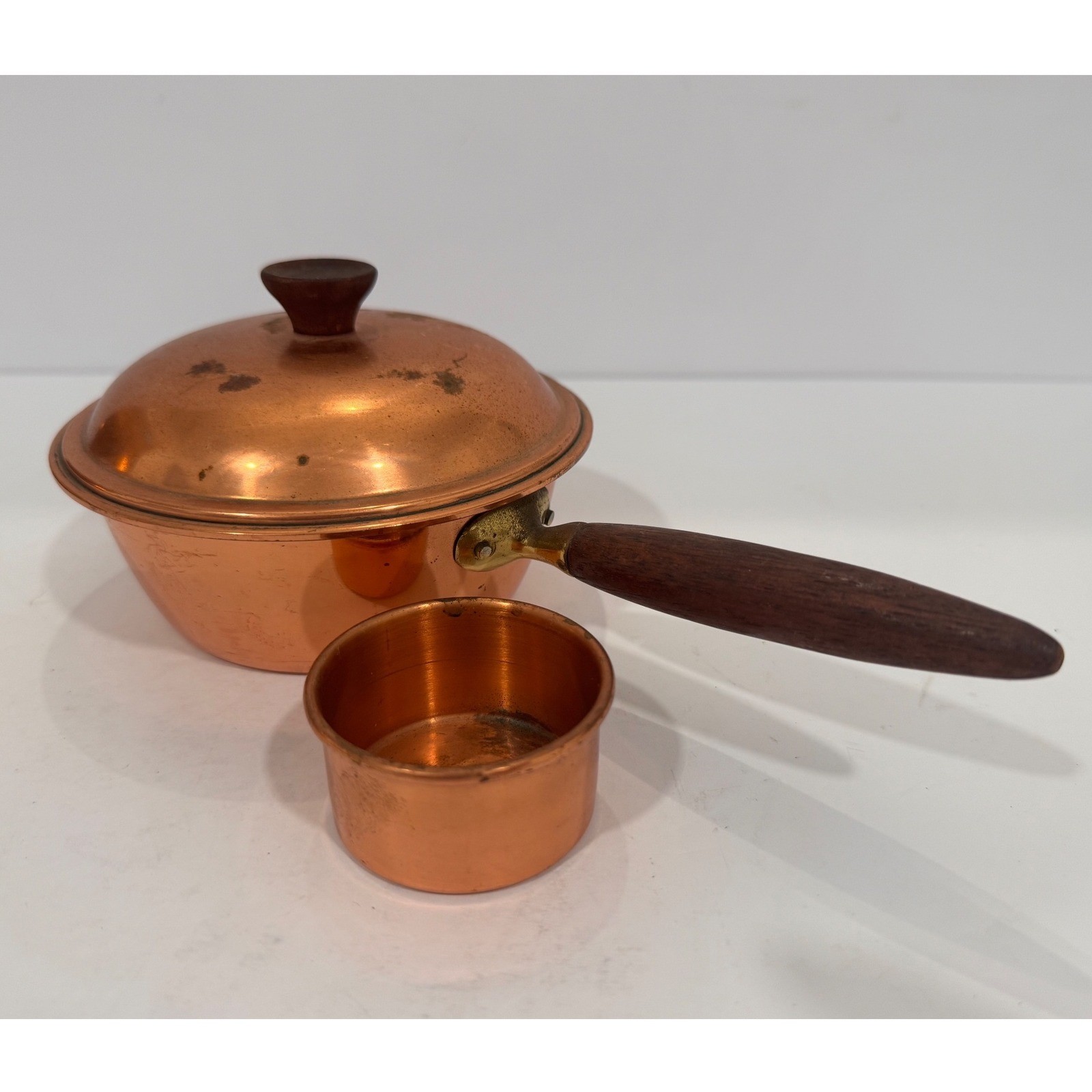 TAGUS Copper Saucepan Pot with Lid and Wood Handle & Small Cup