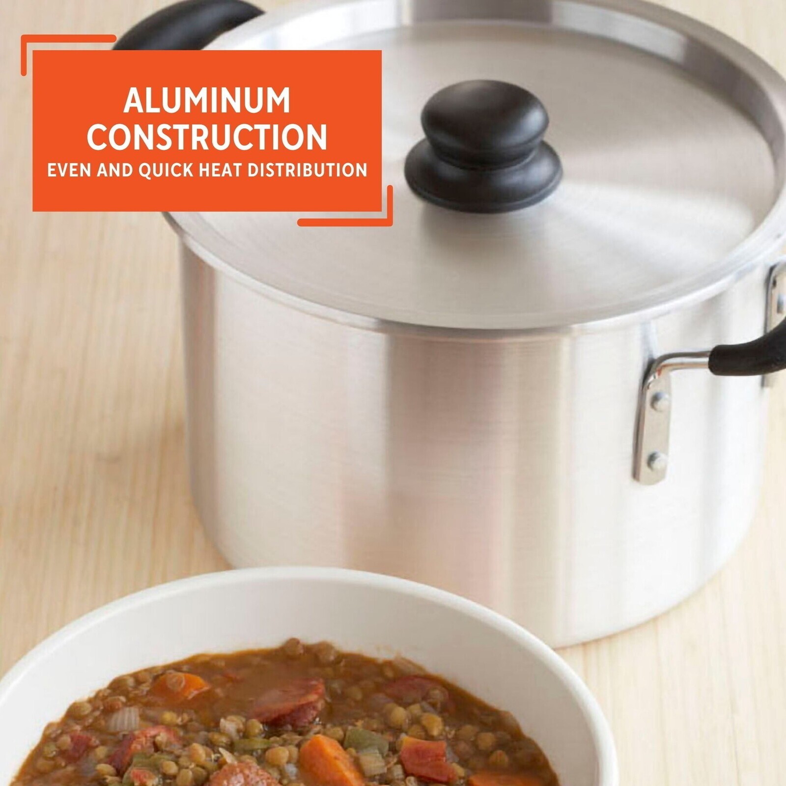 8Qt Aluminum Stock Pot with Lid Double Sided Stay-Cool Handles Lightweight New