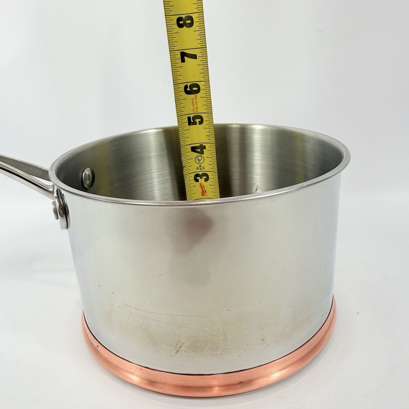 RK Real Kitchen Copper Bottom Large Stock Pot 7 x 4.5 Inches Stainless NO LID EX