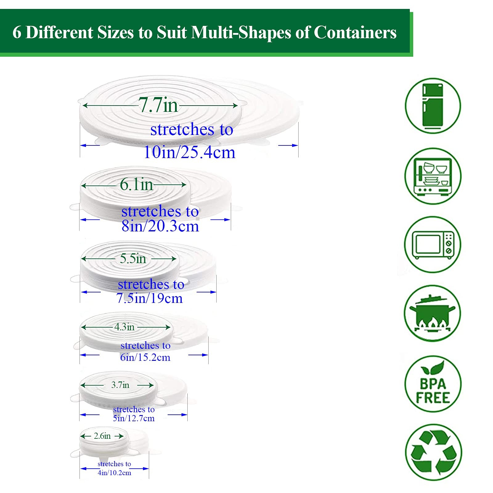 12 Pack Reusable Elastic Silicone Stretch Lids Microwave Food Covers Bowl Lids