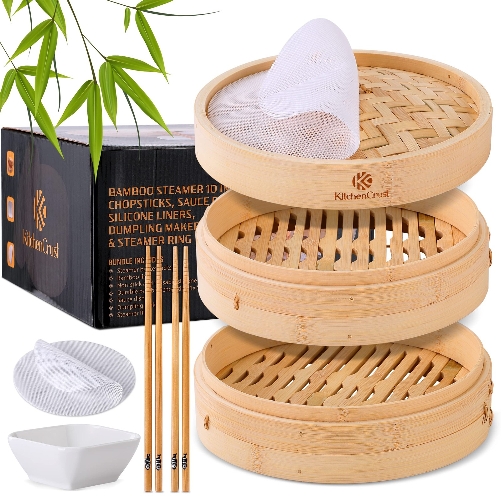 Bamboo Steamer Basket for Chinese Asian Cuisine – 2 Tier 10-Inch Steaming Bas…