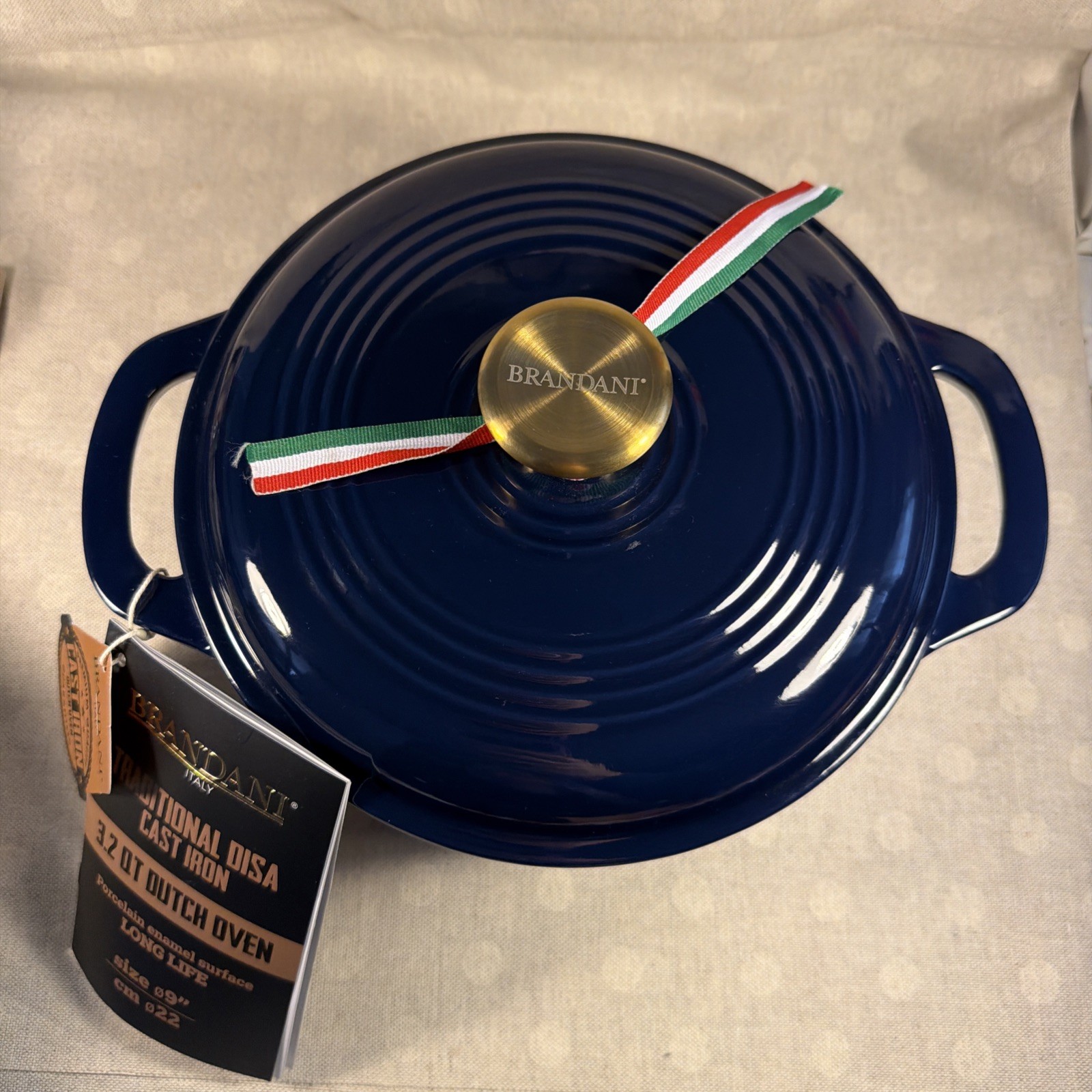 Brandani Italy Traditional Disa Cast Iron Dutch Oven Pot 3.2qt Cobalt Blue NEW
