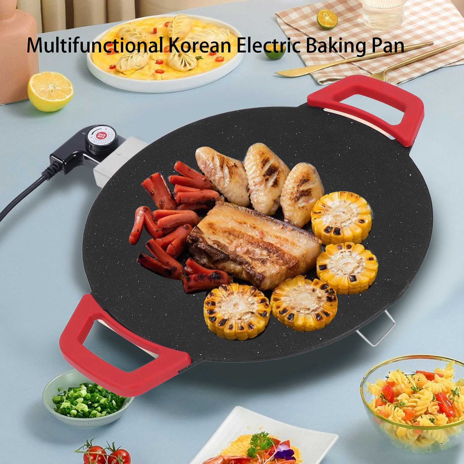 ˇRound Korean Style Stovetop Smokeless BBQ Cast Grill Pan For Home Cooking
