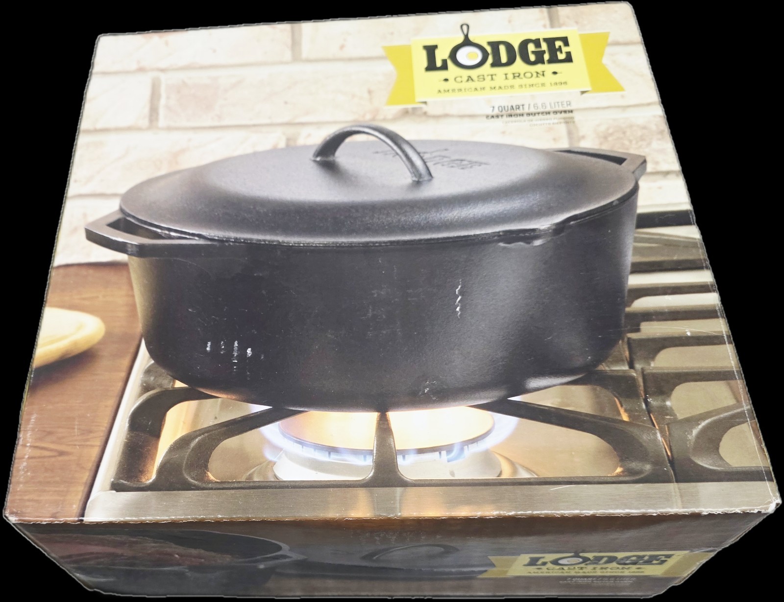 LODGE Cast Iron DUTCH OVEN | Dual Handles |Pre-Seasoned Cooking Serving Pot 7 Qt
