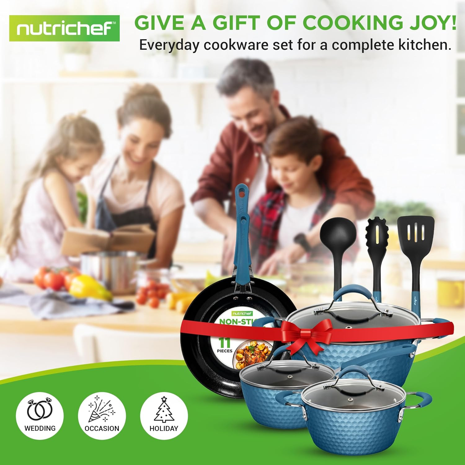11 Pc Pots and Pans Set – Non Stick Cookware Set with Ceramic Coating, Ergonomic