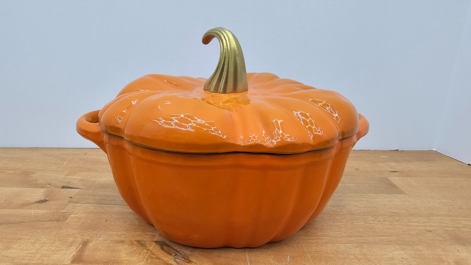 SMITH & CLARK Cast Iron Enameled 2 Quart Dutch Oven Orange Pumpkin Gold