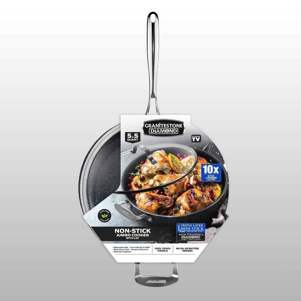 Granitestone Deep Saute Pan 5.5 Qt Nonstick Diamond-Infused Aluminum Glass Lid